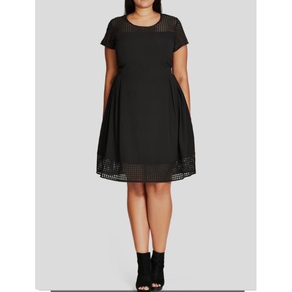 City Chic Sweet Texture Black Fit Flare Dress XXL Plus Size Cocktail Lattice